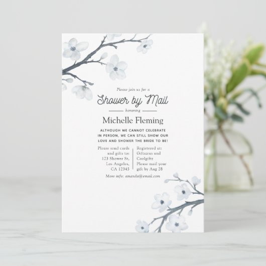 ホワイトさくらんぼ花ズブライダルシャワーバイメール 招待状 (スタンド正面)