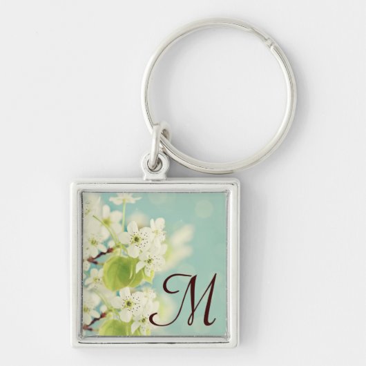 ホワイトさくらんぼ花フローラツリーキーチェーン キーホルダー (正面)