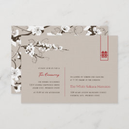 ホワイトさくらんぼ花咲きアジア結婚披露宴 招待状