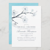 ホワイトさくらんぼ花咲きブライダルシャワー招待 招待状 (正面/裏面)