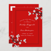 ホワイトさくらんぼ花桜アジア日付保存 案内ポストカード (正面/裏面)