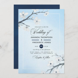 ホワイトさくらんぼ花結婚式招待状 招待状