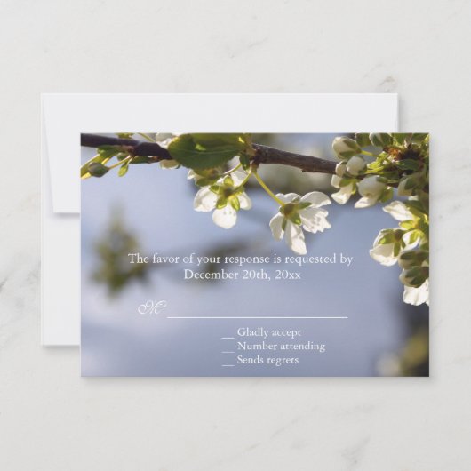 ホワイトさくらんぼ開花RSVP 結婚's 出欠カード (正面)