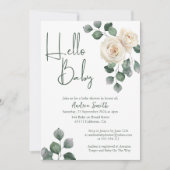 ホワイトとグリーンのローズ ベビーシャワー 招待状 (正面)