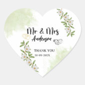 ホワイトとグリーンの花の水彩画のミスター＆ミセス ハートシール (正面)