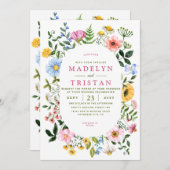 ホワイトとグリーンフローラミニマル結婚リスト 招待状 (正面/裏面)