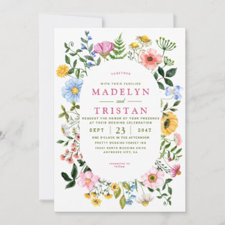 ホワイトとグリーンフローラミニマル結婚リスト 招待状