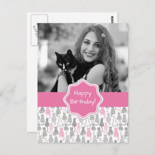 ホワイトとグレーのスケッチキャットギフトアイディア ポストカード (正面/裏面)