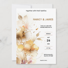 ホワイトとゴールデンのモダン結婚式招待状 招待状