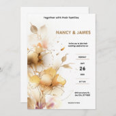 ホワイトとゴールデンのモダン結婚式招待状 招待状 (正面/裏面)