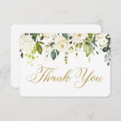 ホワイトとゴールドのグリーン装飾の感謝カード サンキューカード (正面/裏面)