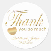 ホワイトとゴールドのスクリプトデザイン - ありがとう ラウンドシール (正面)