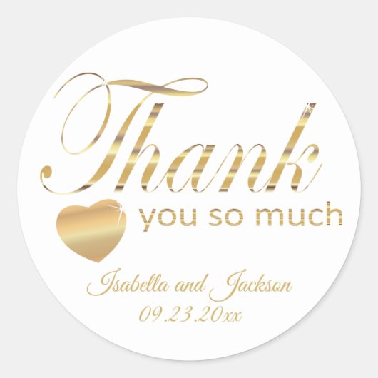 ホワイトとゴールドのスクリプトデザイン - ありがとう ラウンドシール (正面)