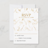 ホワイトとゴールドのワイルドフラワースケッチ結婚式の出欠確認 出欠カード (正面)