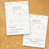 ホワイトとゴールドのワイルドフラワースケッチ結婚式の出欠確認 出欠カード