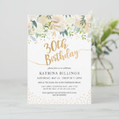 ホワイトとゴールドの花柄 30歳の誕生日パーティー 招待状 (スタンド正面)