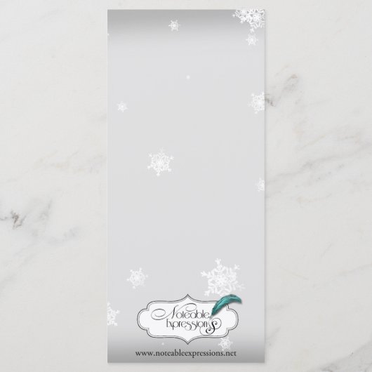 ホワイトとシルバーのスノーフレーク結婚のメニュー メニュー (裏面)