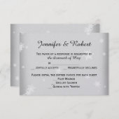 ホワイトとシルバーのスノ結婚フレークの応答カード 出欠カード (正面/裏面)