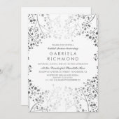 ホワイトとシルバーのベイビーズブレス ブライズシャワー 招待状 (正面/裏面)