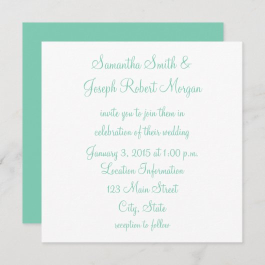 ホワイトとシー・フォームグリーンのウェディング 招待状 (正面/裏面)