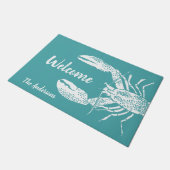 ホワイトとティール(緑がかった色)ブルーロブスター パーソナライズされた ドアマット (アングル)