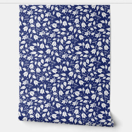 ホワイトとネイビーのフローラ 壁紙