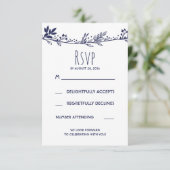 ホワイトとネイビーの花柄 ウェディング出欠確認カード 出欠カード (スタンド正面)