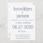 ホワイトとネイビーブルーのモダン結婚式招待状 招待状 (正面/裏面)