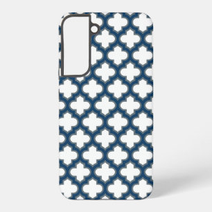 ホワイトとネイビーブルートレリス、ラティス、クローバー SAMSUNG GALAXY S22+ケース