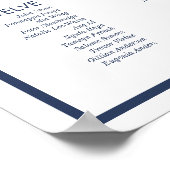 ホワイトとネイビーモダンミニマル結婚ズの座席 ポスター (角)