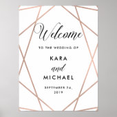 ホワイトとバラの金ゴールド結婚ダイヤモンドの歓迎 ポスター (正面)