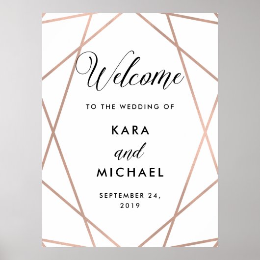 ホワイトとバラの金ゴールド結婚ダイヤモンドの歓迎 ポスター (正面)