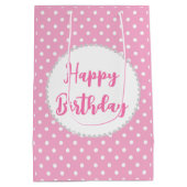 ホワイトとピンクの水玉模様とダイヤモンド誕生日 ミディアムペーパーバッグ (裏面)