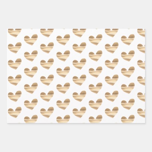 ホワイトとピンクの金ゴールドグラムグリッターハート ラッピングペーパーシート (正面)