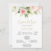 ホワイトとピンクローズ結婚式招待状スペインのin 招待状 (正面)