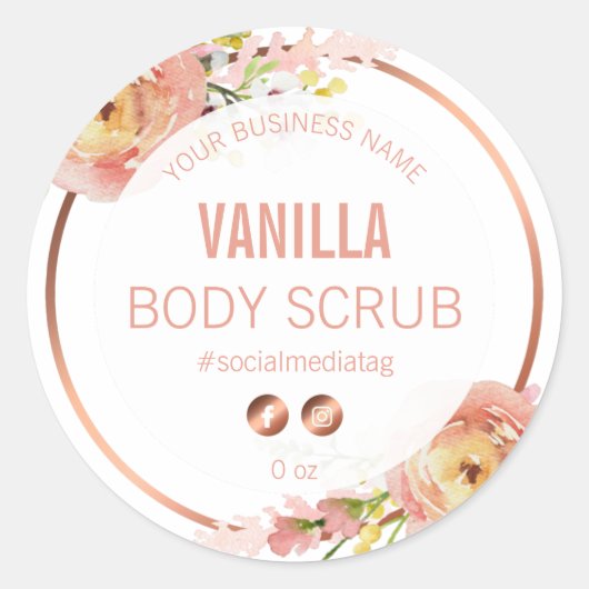 ホワイトとピンク春の花製品ラベル ラウンドシール (正面)