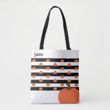 ホワイトとブラックのパンプキストライプン – パーソナライズされた