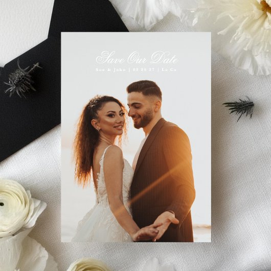 ホワイトとブラックのプレミアムクラシック書道写真 セーブザデート