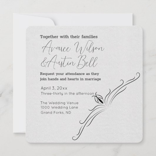 ホワイトとブラックのミニマル結婚式招待状 招待状 (正面)