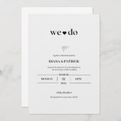 ホワイトとブラックシンプル結婚式招待状 招待状 (正面/裏面)