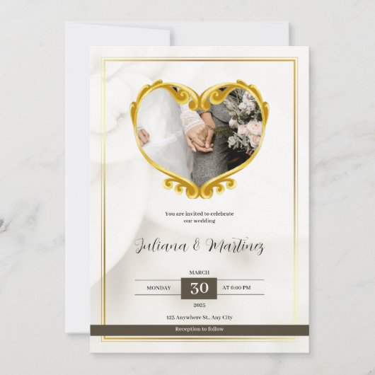 ホワイトとブラックシンプル結婚式招待状 招待状 (正面)