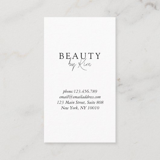 ホワイトとブラックミニマル、エレガントサロンQRコード 名刺 (正面)