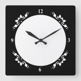 ホワイトとブラック装飾顔パーソナライズ芸術 スクエア壁時計