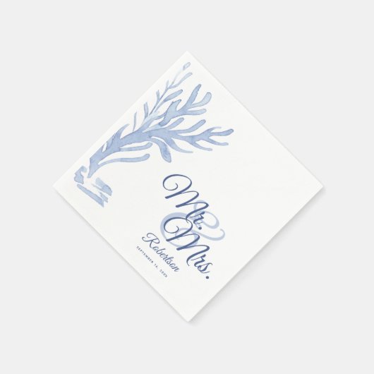 ホワイトとブルーのミセスエレガント航海の結婚ズ スタンダードカクテルナプキン (角)