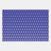 ホワイトとブルーの海洋いかりパターカスタムン ラッピングペーパーシート (正面)