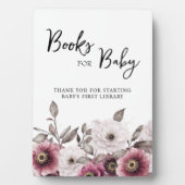 ホワイトとプラムの花のベビーサイン 本 フォトプラーク (正面)