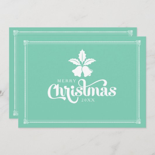 ホワイトとミントのクリスマスベルとテキストデザイン シーズンカード (正面/裏面)