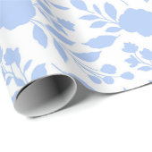 ホワイトとライトブルーのフローララッピング紙 ラッピングペーパー (ロールコーナー)