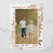 ホワイトとローズゴールド | エレガントなクリスマス 1 枚の写真 箔シーズンカード (正面)