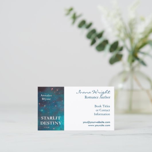 ホワイトと海ブルーの作家ブックカバー 名刺 (スタンド正面)